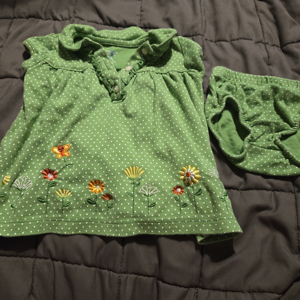 Carter's Green and Yellow Blouse with Floral Embroidery